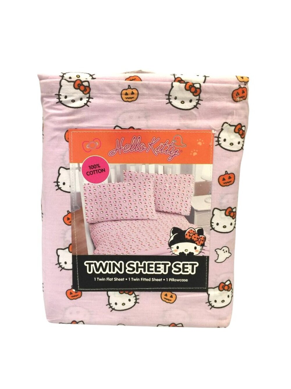 Hello Kitty Twin Size Sheet Set Kitty Ghost Jack o Lanterns 100% Cotton